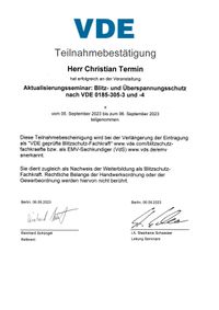 Aktualiesierungsseminar Blitz-&Uuml;berspannungsschutz-VDE-2023
